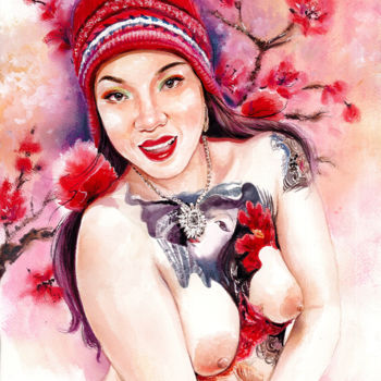 Pintura intitulada "SOL Series : 004 Mo…" por Vanessa Chyi, Obras de arte originais, Aquarela