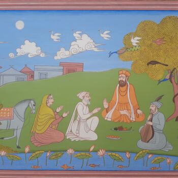 Painting titled "Guru Nanak Dev ji w…" by Singh Avtar, Original Artwork, Tempera