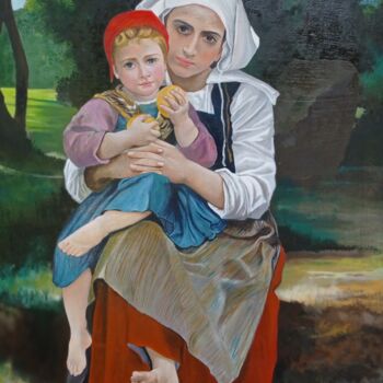 Painting titled "Etude d'une oeuvre…" by Brigitte Bouron, Original Artwork, Oil Mounted on Wood Stretcher frame