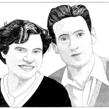 Drawing titled "Les amoureux d'antan" by Pascal Tavarner, Original Artwork, Ink