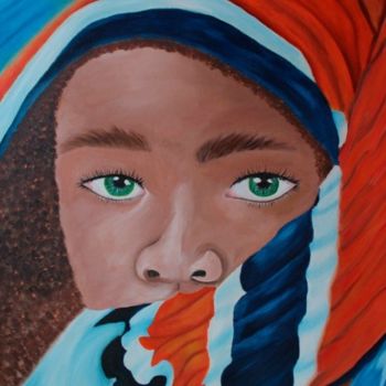 Painting titled "Africana con hijab" by Maria Jesús Baz, Original Artwork, Oil