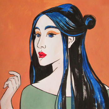 Pittura intitolato "Decorative portrait…" da Galina Lyutaeva, Opera d'arte originale, Acrilico