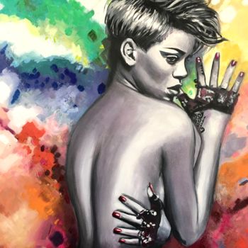 Painting titled "Rihanna" by Martine Perugini, Original Artwork, Oil
