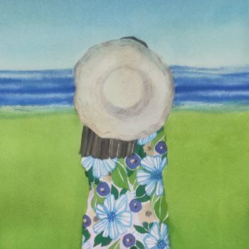 Pintura intitulada "The Woman and The S…" por Valentina Pushkareva, Obras de arte originais, Aquarela