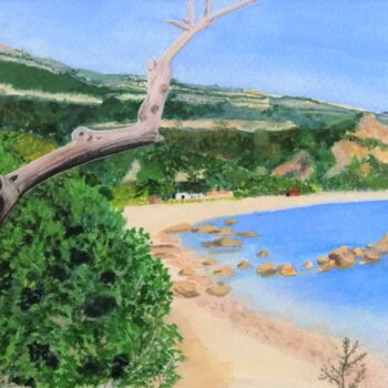 Painting titled "Na praia do Portinh…" by Inês Dourado, Original Artwork, Watercolor