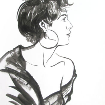 Pittura intitolato "Beautiful female po…" da Galina Lyutaeva, Opera d'arte originale, Inchiostro