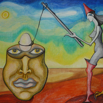 Dessin intitulée "La Pêche à la ligne" par Aurélie Sarrazin, Œuvre d'art originale, Crayon