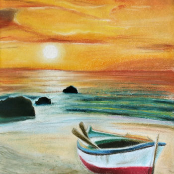绘画 标题为“Boat ashore” 由Mariam Mary-Ellen, 原创艺术品, 粉彩