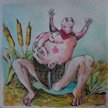 Tekening getiteld "Grenouille" door Patrick Jannin, Origineel Kunstwerk, Inkt