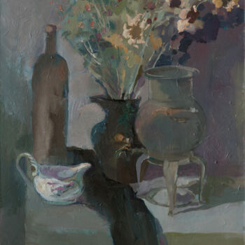 Painting titled "Still life with an…" by Elena Branovitskaya, Original Artwork, Oil Mounted on Wood Stretcher frame