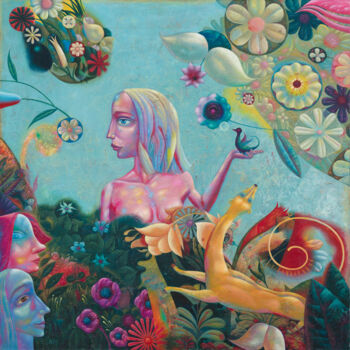 Schilderij getiteld "Eternal Idyll" door Dmitrii Ryzhikov, Origineel Kunstwerk, Acryl Gemonteerd op Frame voor houten branca…