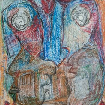 Pintura titulada "Angry men with the…" por Pradeep Jayatunga, Obra de arte original, Pastel