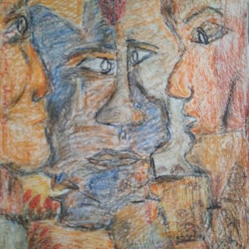 绘画 标题为“Sad men with the ki…” 由Pradeep Jayatunga, 原创艺术品, 粉彩