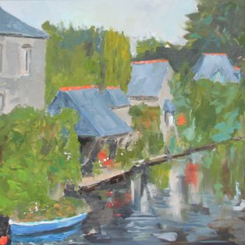 Peinture intitulée "Les Lavoirs de Pont…" par Chéker, Œuvre d'art originale, Huile Monté sur Châssis en bois