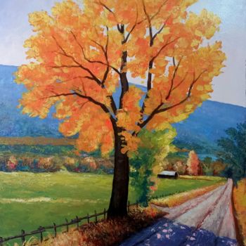 Malarstwo zatytułowany „Autumn in the villa…” autorstwa Aleks Margjini, Oryginalna praca, Olej