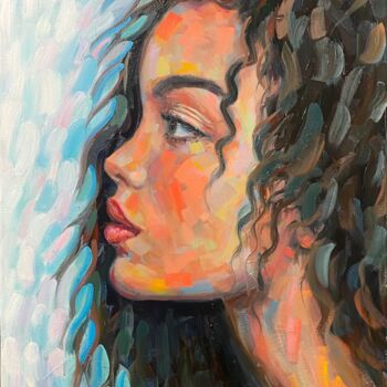 Schilderij getiteld "Woman Oil Portrait…" door Evgeny Potapkin, Origineel Kunstwerk, Olie Gemonteerd op Frame voor houten br…