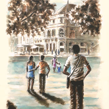 Peinture intitulée "Après-midi promenade" par Jean-Paul Ramon, Œuvre d'art originale, Aquarelle
