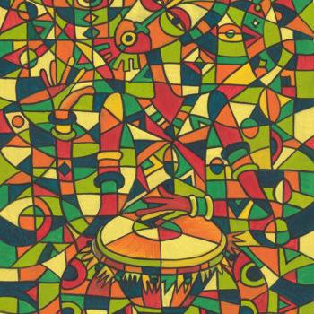 Painting titled "Play the Drum 4" by Angu Walters, Original Artwork, Acrylic