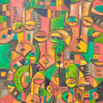 Painting titled "All Heads Together 9" by Angu Walters, Original Artwork, Oil