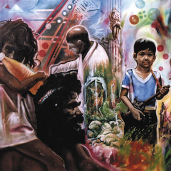 Peinture intitulée ""Géopolitique"" par Guy Benson, Œuvre d'art originale, Huile