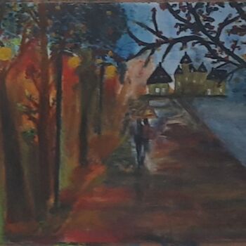 Painting titled "Rainy evening" by Krishna Art Gallery, Original Artwork, Oil