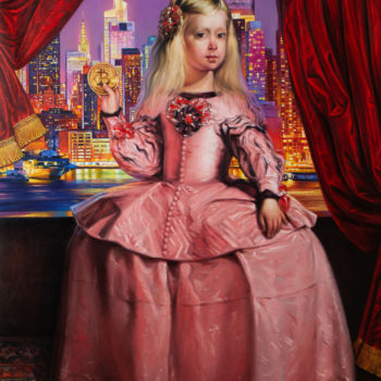 Painting titled "MENINA AND GOLDEN B…" by Yaroslav Sobol, Original Artwork, Oil Mounted on Wood Stretcher frame