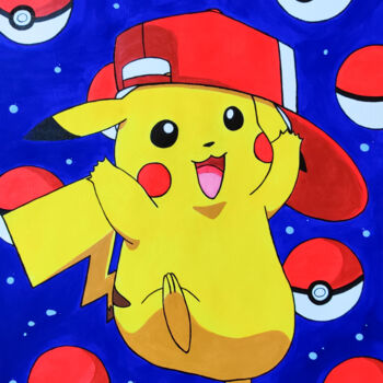 Painting titled "POKEMON GO - Pikach…" by Leetruka, Original Artwork, Acrylic