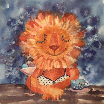 绘画 标题为“The Lion on vacatio…” 由Valentina Pushkareva, 原创艺术品, 水彩