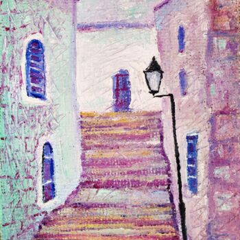 Painting titled "street in old Safed…" by Janna Shulrufer, Original Artwork, Oil