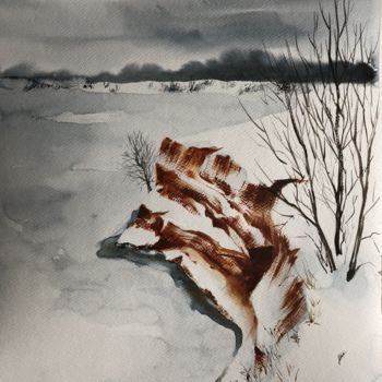 Картина под названием "Winter landscape 2" - Полина Куприянова, Подлинное произведение искусства, Акварель