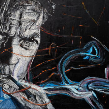 Painting titled "Clint Eastwood and…" by Jerome Labrunerie (GEO), Original Artwork, Oil Mounted on Wood Stretcher frame