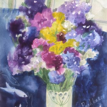 "Flowers and fish. S…" başlıklı Tablo Valentina Pushkareva tarafından, Orijinal sanat, Suluboya