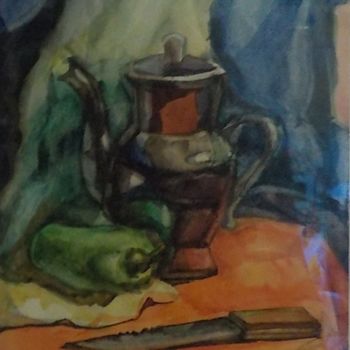 Painting titled "Still life with a k…" by Aleksandr Glukhov, Original Artwork, Watercolor