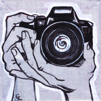 Pittura intitolato "Photographer's hands" da Galina Lyutaeva, Opera d'arte originale, Acrilico
