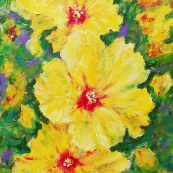 Peinture intitulée "Yellow Hibiscus" par Iryna Fedarava, Œuvre d'art originale, Acrylique