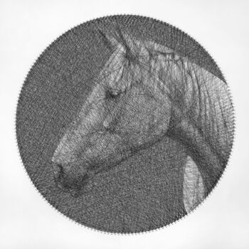 Schilderij getiteld "White Horse" door Andrey Saharov, Origineel Kunstwerk, String Art