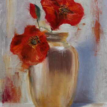 Peinture intitulée "Маки в золотой вазе" par Iryna Budai, Œuvre d'art originale, Huile