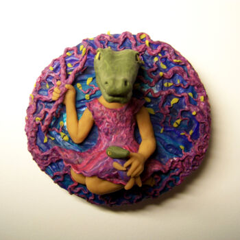 Sculpture titled "Méo, tête de croco" by Nina Seror, Original Artwork, Polymer clay