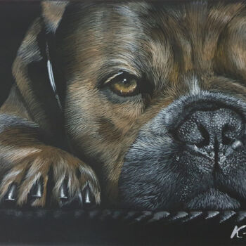 Peinture intitulée "Chien - "J'me "paus…" par K-Roline, Œuvre d'art originale, Acrylique Monté sur Châssis en bois