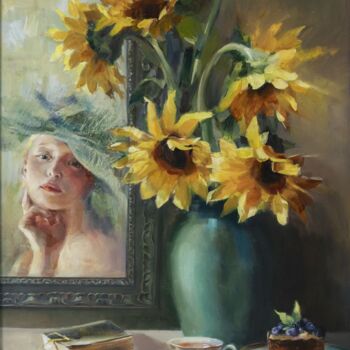 Peinture intitulée "La pensive" par Sylvie Vernageau, Œuvre d'art originale, Huile Monté sur Panneau de bois