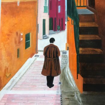 Peinture intitulée "Rue du Vieux Menton" par Josy Chatain, Œuvre d'art originale, Huile