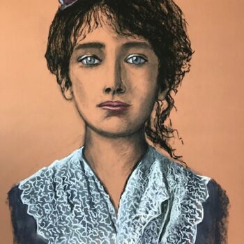 Schilderij getiteld "Les Yeux de Camille" door Marie-Christine Rivel, Origineel Kunstwerk, Houtskool