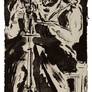 Dessin intitulée "Le Sculpteur à l'oe…" par Marcel Mariono, Œuvre d'art originale, Encre
