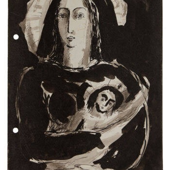 Dessin intitulée "Madone" par Marcel Mariono, Œuvre d'art originale, Encre