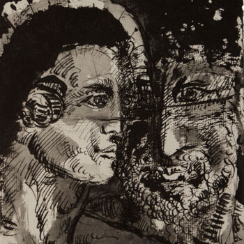 Dessin intitulée "Apollon et Dyonisos" par Marcel Mariono, Œuvre d'art originale, Encre