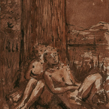 Dessin intitulée "Scène champêtre" par Marcel Mariono, Œuvre d'art originale, Encre