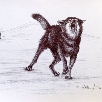 Tekening getiteld "Un chien" door Edith Bos Boyer (EDITH DONC), Origineel Kunstwerk, Balpen