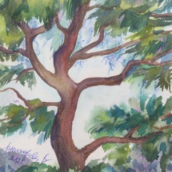 Картина под названием "The Tree, Sarisu, T…" - Valentina Pushkareva, Подлинное произведение искусства, Акварель