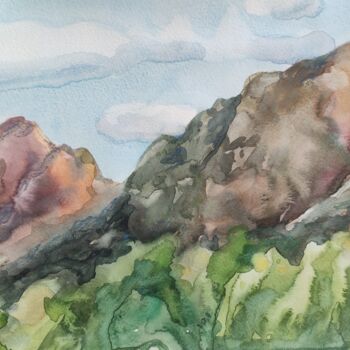 "Sunny Day, Mountain…" başlıklı Tablo Valentina Pushkareva tarafından, Orijinal sanat, Suluboya