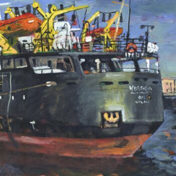 Painting titled "A barge" by Petr Ldin, Original Artwork, Oil